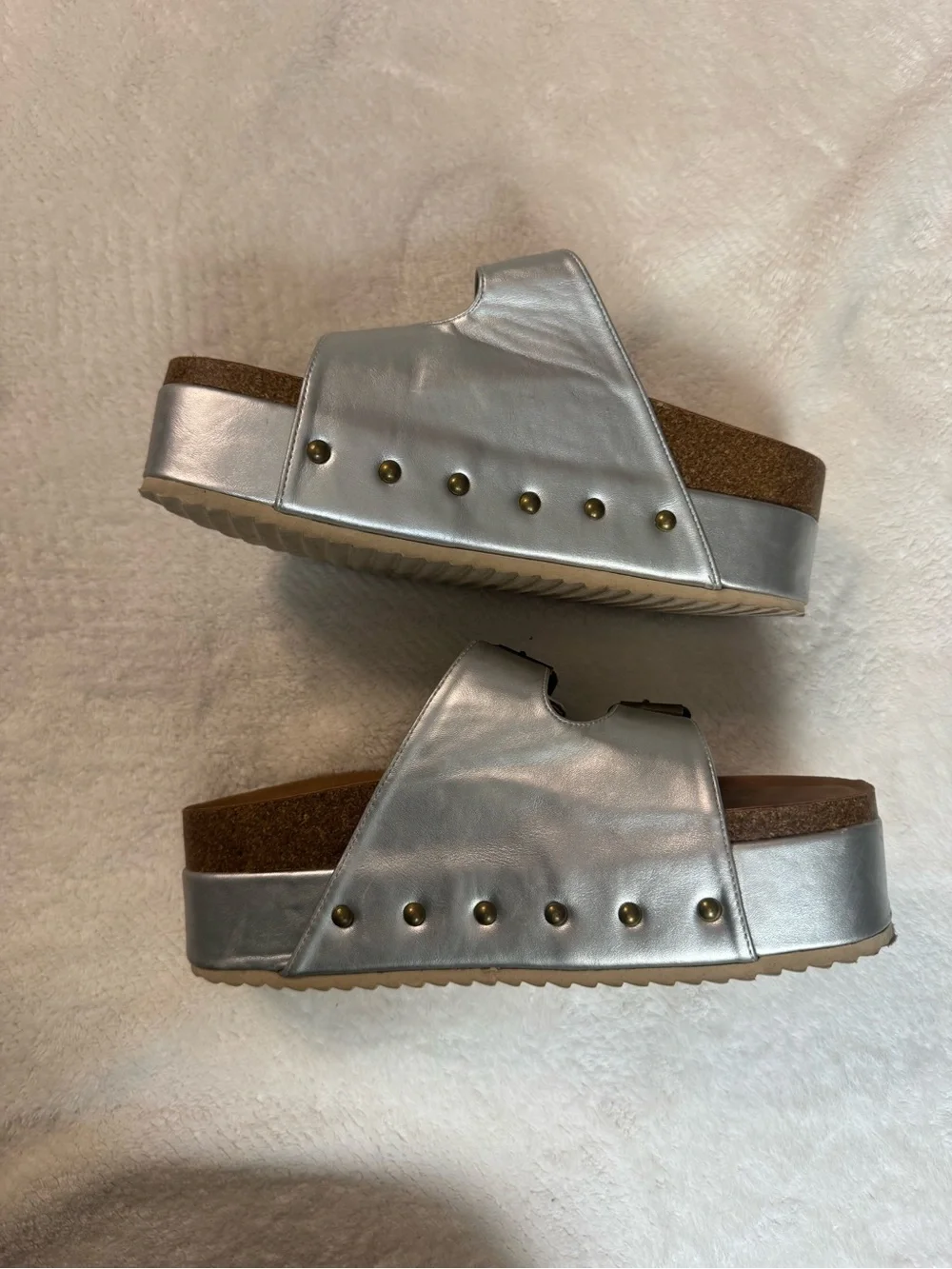 Silver & Cork Platform Buckle Slides
